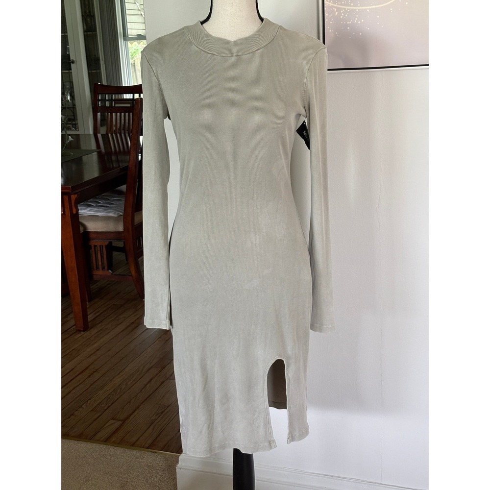 Young Fabulous & Broke Light Sage Green Ribbed Long Sleeve Midi Dress Sz S